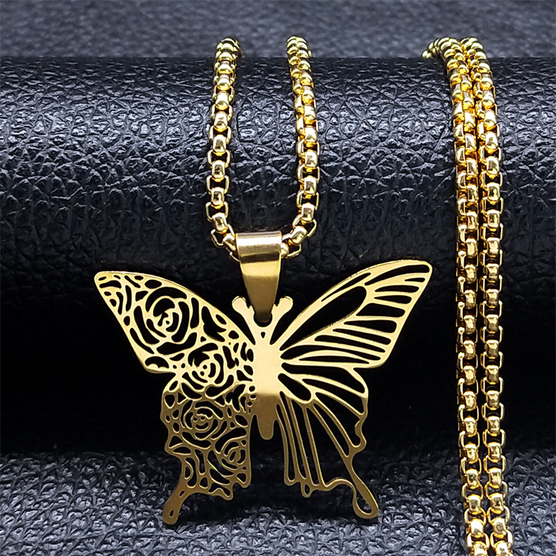 Butterfly Clasp Deployant - Collier Pendentif Esthétique Papillon Rose en